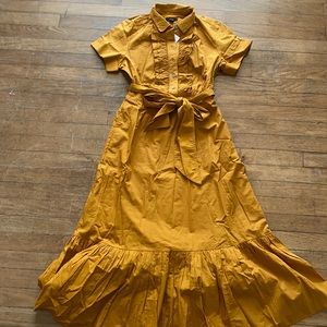 Ruffle-front midi dress in cotton poplin